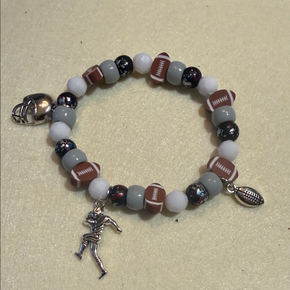Football Charm Beaded Bracelet